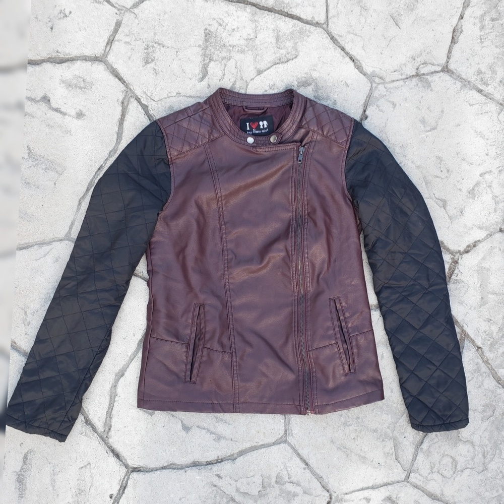 Purple Faux Leather Moto Jacket Quilted sz Medium - Picture 2 of 3